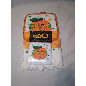 Vintage NOS Halloween Kitchen Set Hand Towel Potholder & 4 Coasters Set B&D